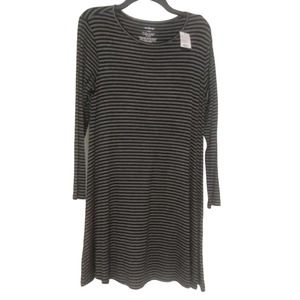 NEW! West Loop Women's Long Sleeve Dress, Large Size, Black & Grey Stripes